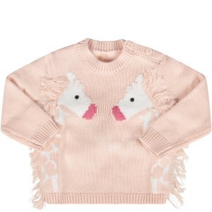 Stella McCartney Kids Pink Babygirl Sweater With Giraffes