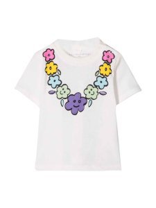 Stella McCartney Kids White T-shirt Baby With Multicolor Floral Decoration On The Front