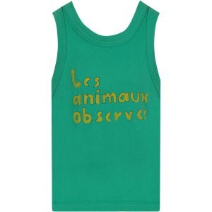 The Animals Observatory Green Kids Tank Top With Yellow Logo