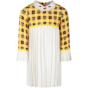 Vivetta Yellow And White Girl Dress With Bows