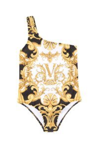 Young Versace One Shoulder One Piece Swimsuit With Baroque Print