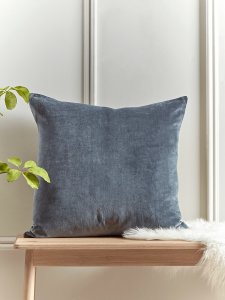 NEW Large Velvet & Linen Cushion - French Blue