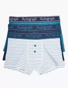 Marks & Spencer - 3 pack cotton with lycra® grid checked trunks (6-16 years) blue