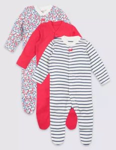 3 Pack Organic Pure Cotton Sleepsuits red