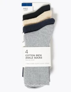 4 Pack Cotton Rich Ankle High Socks black