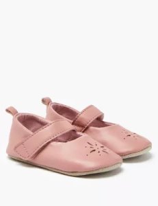 Baby Leather Cut Out Pram Shoes (0-18 Months) pink