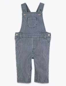 Cotton Striped Dungaree (0-3 Yrs) blue