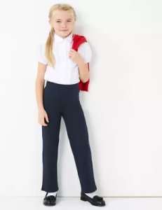 Marks & Spencer - Girls' regular leg knitted trousers blue