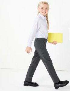 Girls Slim Leg Additional Length Trousers grey