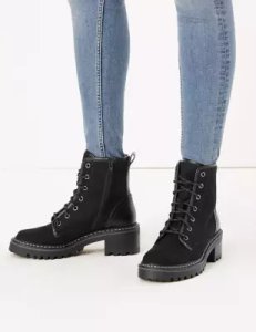Hiking Block Heel Lace Up Ankle Boots black