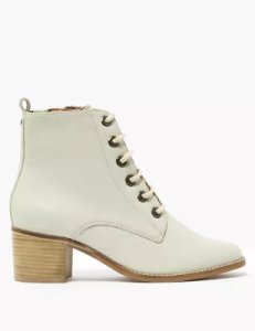 Leather Block Heel Lace Up Ankle Boots beige