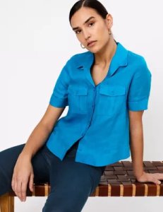 Pure Irish Linen Short Sleeve Shirt blue