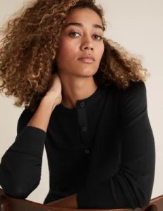 Marks & Spencer - Pure merino wool textured cardigan black