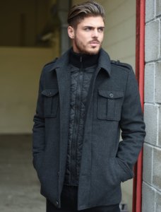 Coats / Jackets Addiego Wool Blend Herringbone Coat with Quilted Lining In Grey - Dissident / XXL - Tokyo Laundry