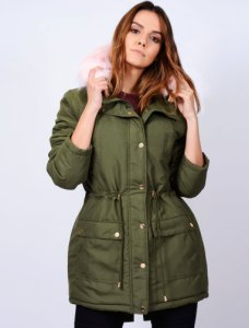 Coats / Jackets Thorn Parka Coat with Detachable Fur Lined Hood in Amazon Khaki - Tokyo Laundry / 10 - Tokyo Laundry