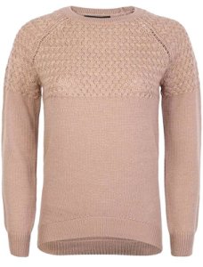 Jumpers Carnation Knitted Jumper with Cross Stitch Gold Lurex Panel in Natural Stone - Amara Reya / 8 - Tokyo Laundry