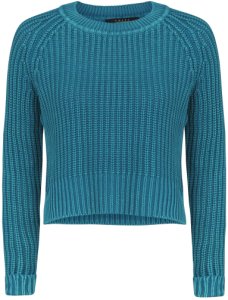 Jumpers Womens Acid Wash Cable Knit Cropped Jumper in Ocean Depths - Amara Reya / 12 - Tokyo Laundry