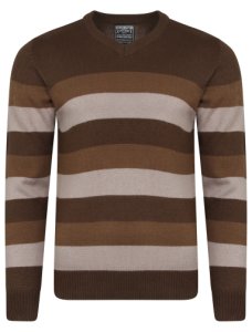 Jumpers wortley striped v neck jumper in conker brown - Kensington Eastside / xl - tokyo laundry