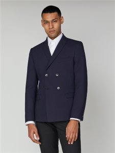 Navy Texture Double Breasted Jacket  | Ben Sherman - 36R
