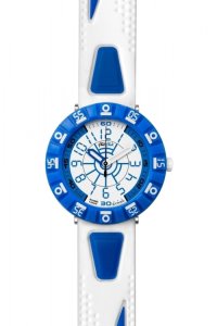 Flik Flak shaped white and blue watch fcs030