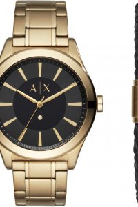 Mens Armani Exchange Leather Bracelet Gift Set Watch AX7104