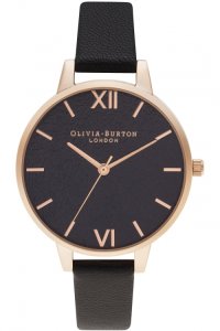 Olivia Burton Watch with a Black Glitter Dial & Rose Gold Case with a Classic Chain Bracelet in Rose Gold OBGSET54