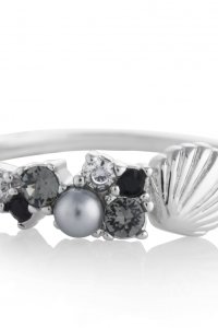 Shell Bubble Grey Pearl Black & Pink Crystal Silver (Small) Ring