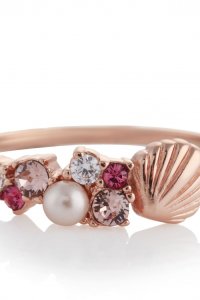 Shell Bubble White Pearl Pink & White Crystal Rose Gold (Small) Ring