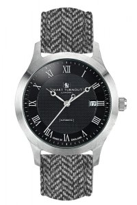 Smart Turnout Shackleton Automatic Watch With a Black Herringbone Tweed Strap
