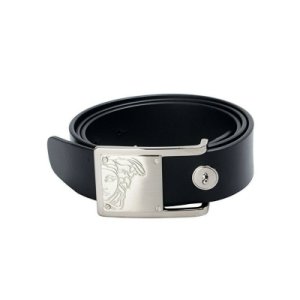 Versace Collection Men's Belt with Half Medusa Clasp - Smooth Leather - Black