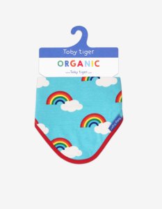 Organic Turquoise Rainbow Print Dribble Bib - O/S
