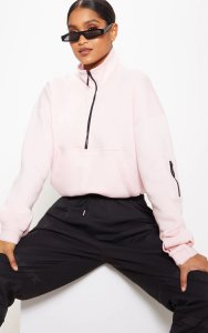Baby Pink Oversized Zip Front Sweater