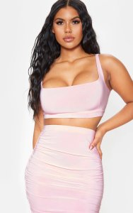 Baby Pink Second Skin Slinky Square Neck Crop Top