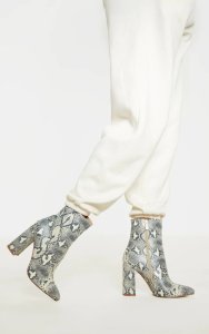 Beige Faux Snake Ankle Boot
