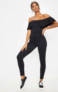 Black Bardot Frill Jersey Jumpsuit