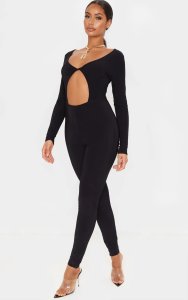 Prettylittlething - Black cut out long sleeve jumpsuit