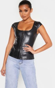 Black Faux Leather Hook and Eye Front Corset Top