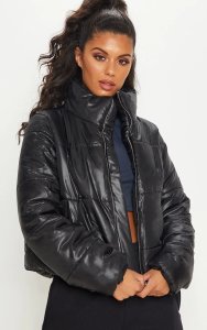 Prettylittlething - Black high shine cropped puffer jacket