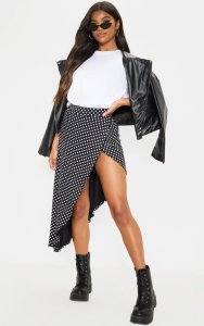 Black Polka Dot Asymmetric Skirt