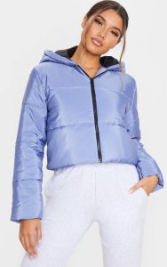 Prettylittlething - Charcoal blue hooded cropped puffer