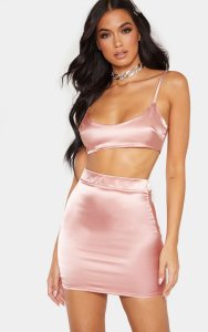 Dusty Rose Satin Scoop Neck Cropped Top