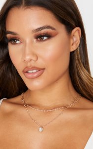 Prettylittlething - Gold multi chain diamante drop double layering necklace