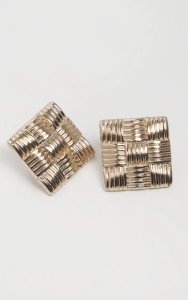 Gold Square Woven Effect Stud Earrings