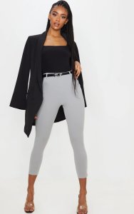 Grey Belted Cropped Trousers