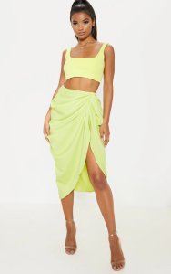 Lime Ruched Side Midi Skirt