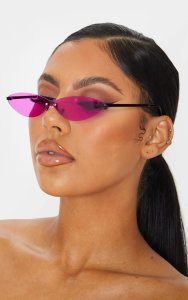 Neon Purple Tinted Frameless Slim Cat Eye Sunglasses