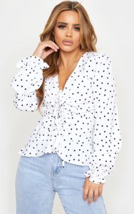 Prettylittlething - Petite white polka dot blouse