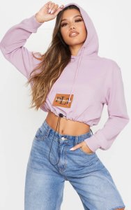 PRETTYLITTLETHING Dusty Lilac Pocket Toggle Crop Hoodie