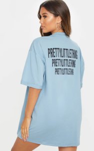 PRETTYLITTLETHING Lead Grey Oversized Slogan T-Shirt Dress