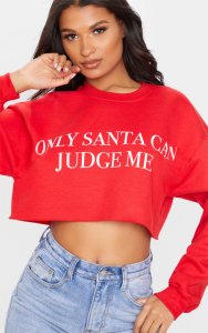 Red Only Santa Can Judge Me Cropped Sweatshirt